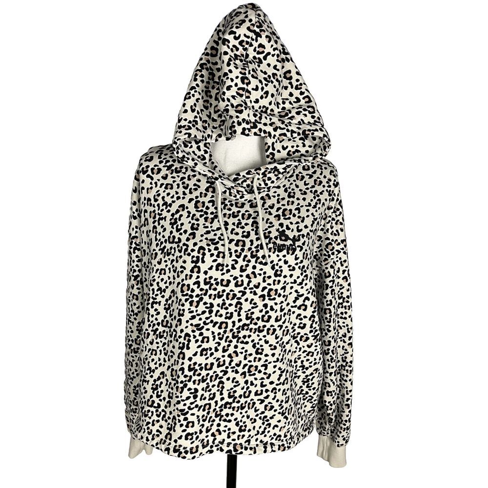 Puma Vaporous Gray Animal Print Cropped Pullover Classic Hoodie Size XL Cotton
